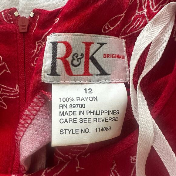Vintage 90s RK ORIGINALS Womens Dress Red Maxi Whimsical All Over Print Retro 12 - Picture 8 of 13
